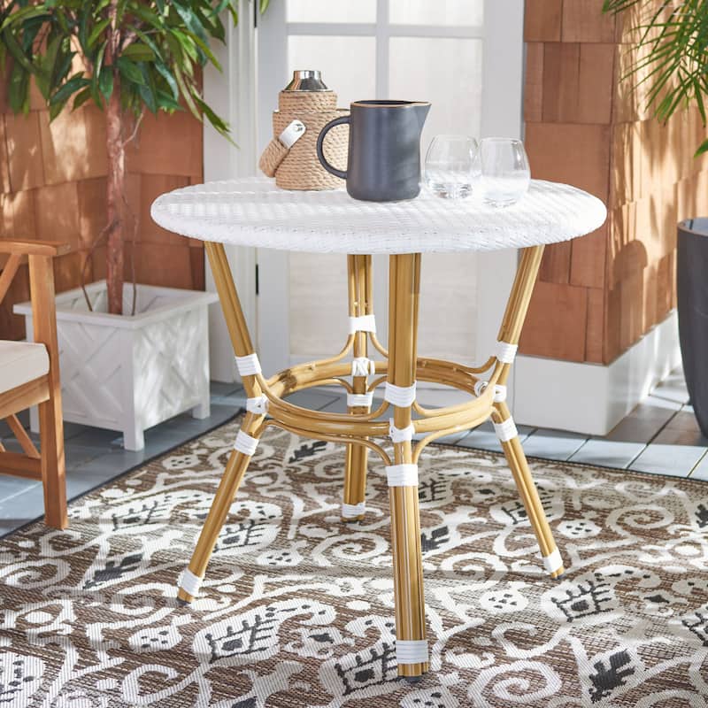 SAFAVIEH Outdoor Reanna Rattan Bistro Table (Fully Assembled) - 32Wx32Dx30H - White