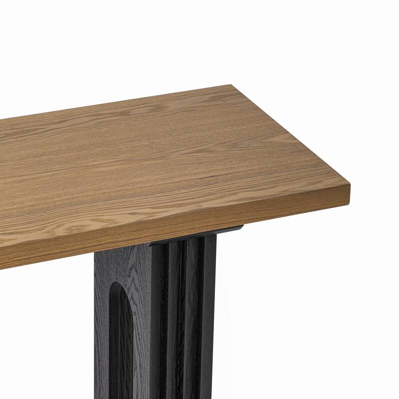 Uniquely Designed Console Table made of Fraxinus Mandschuric Solid Wood Veneer,with Distinctive Round Hollow Legs