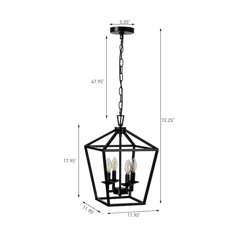 4-Light Metal Open Cage Lantern Chandelier - 12"x12"x18"