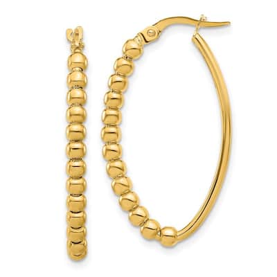 Curata 14k Yellow Gold Polished Beaded Oval Hoop Earrings - 33.62x19.14mm