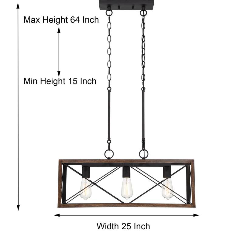 Acroma 3-light Rectangle Island Chandelier for Dining Room - 25 inches