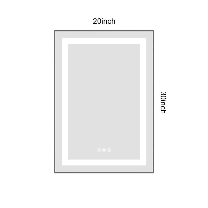 20" x 30" LED Bathroom Mirror with Front and Backlight, Wall Mounted Vanity Mirror with Aluminum Frame, Anti-Fog