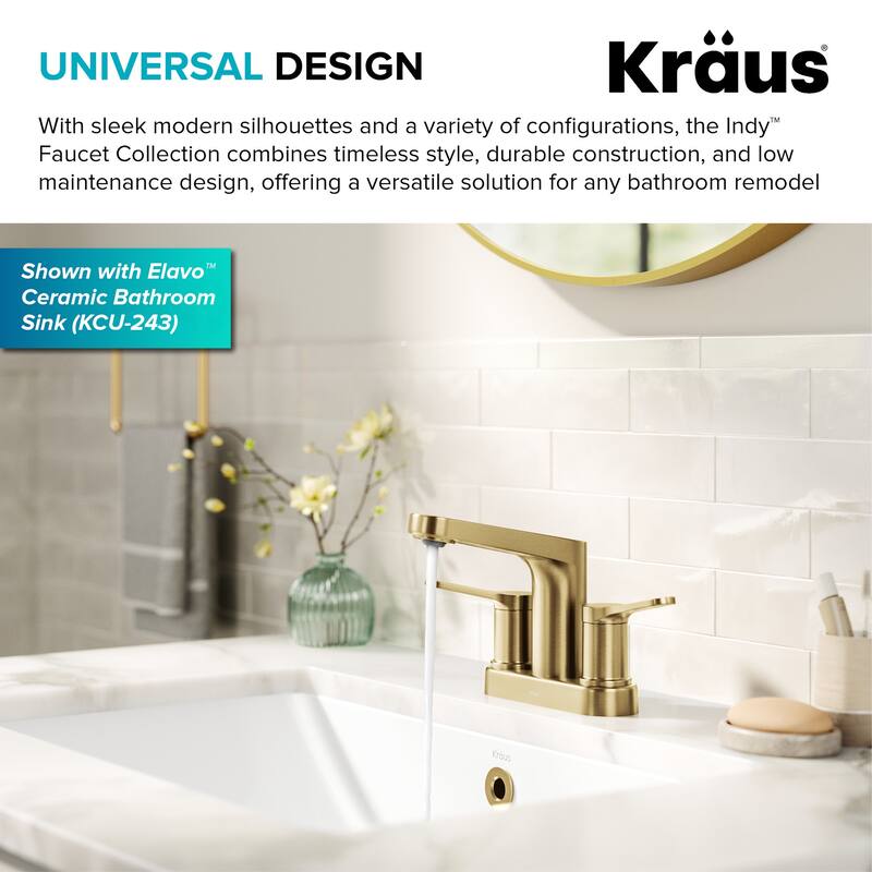 Kraus FUS-14102 Indy 1.2 GPM Centerset Bathroom Faucet with Push