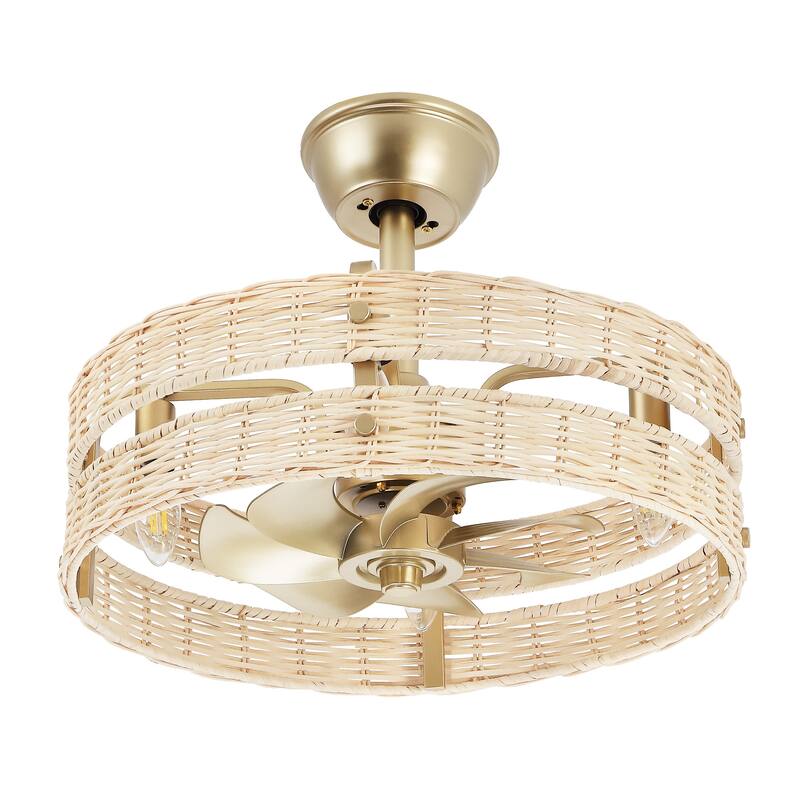 18.5" Boho Rattan Caged Ceiling Fan with Light Kit and Remote Control
