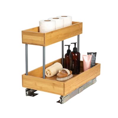 Household Essentials 2-Tier Bamboo Pull-Out/Slide-Out Storage Organizer - 18.0"L x 11.5"W x 15.5"H