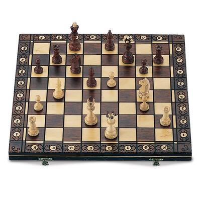 Curata Handmade Walnut Finish Solid Wooden Chess Set with Individual Storage For Chessmen