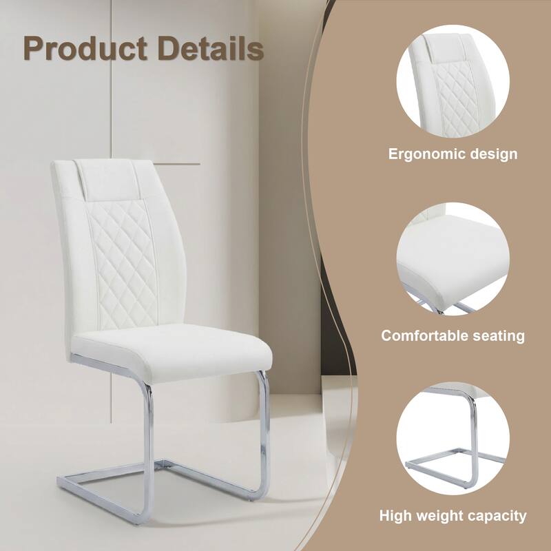 High-Back Dining Chairs Set of 6, PU Leather Modern Kitchen Chairs with Silver Legs for Home Furniture Dining & Kitchen Room