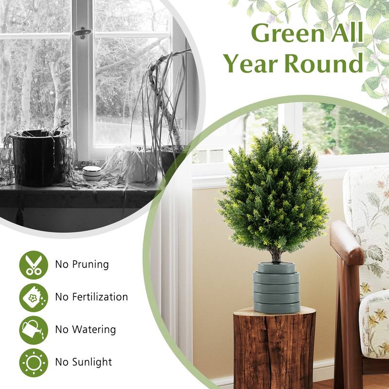 Gymax 2 Pack 24'' Artificial Cypress Topiary Ball Tree Set w/Ground