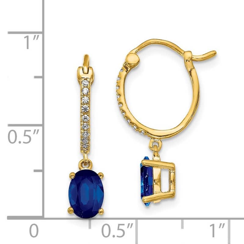 Curata 14k 1/10ct Diamond and Sapphire Dangle Hoop Earrings - 23x5mm Wide 5mm Thick
