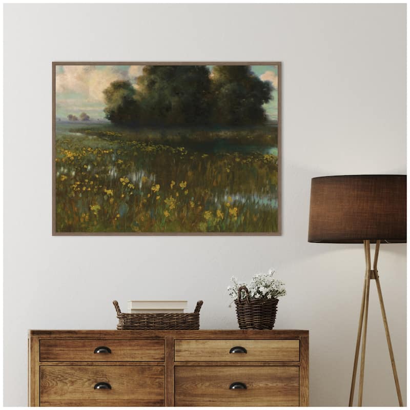 Kate and Laurel Cowslips in a Meadow by Nostalgia Prints Framed Canvas Wall Art Print
