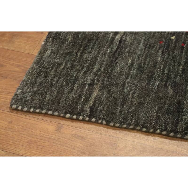 Hand Knotted Oriental 100% Wool Carpet Tribal Animal Pictorial Greys & Charcoal Gabbeh Area Rug - 11' 4'' X 8' 10''