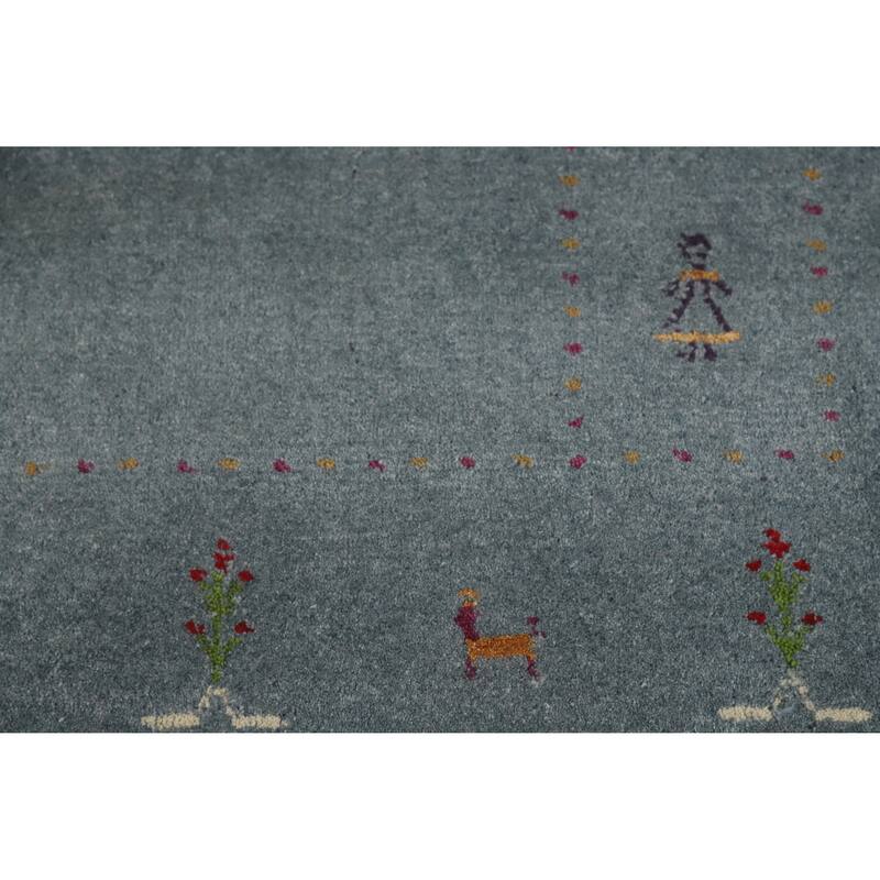 Hand Knotted Oriental 100% Wool Carpet Tribal Tribal Greys & Charcoal Gabbeh Area Rug - 7' 10'' X 4' 10''