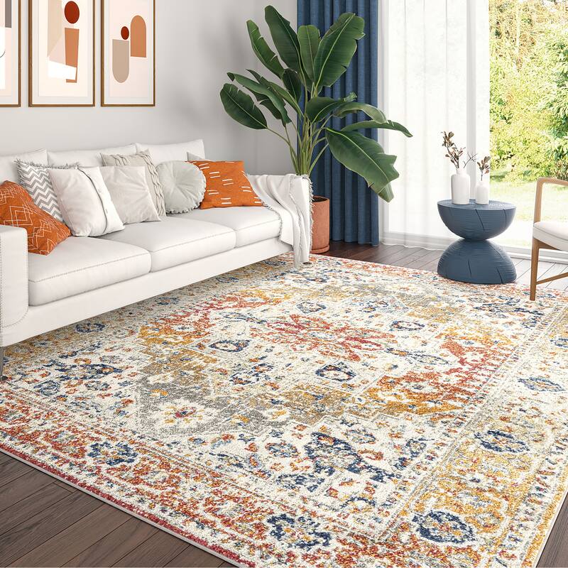 Chesney Bohemian & Eclectic Medallion Indoor Area Rug - Multi/Light Red - 6'7'' x 9'3''