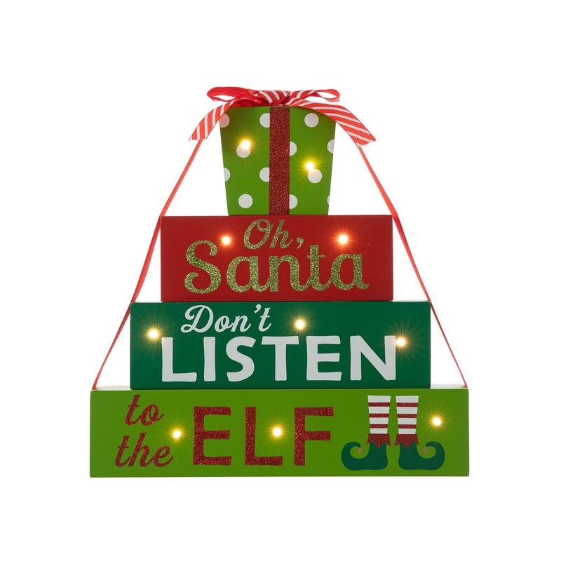 Glitzhome Christmas Table Decor Wooden Signs with Sayings Oh Santa Don’t Listen to the Elf