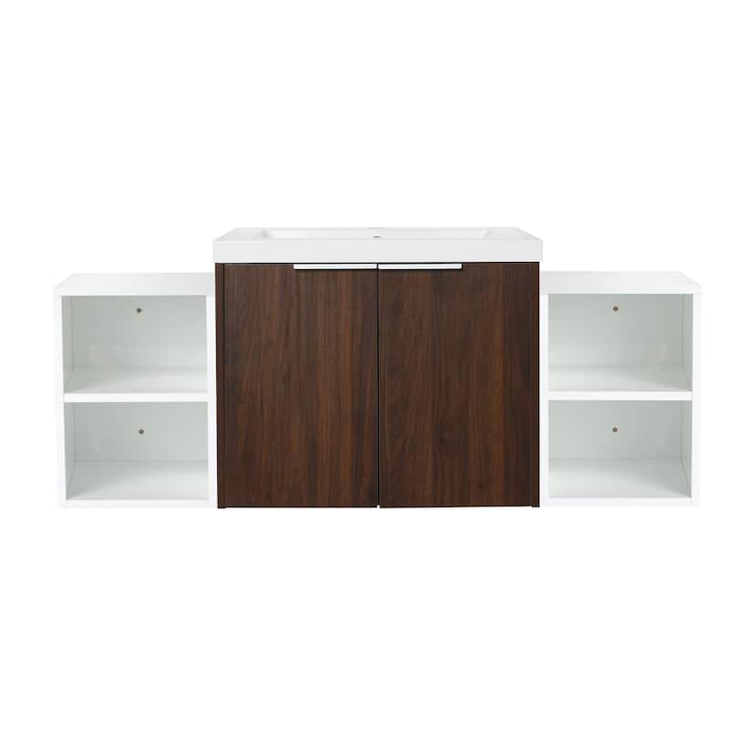 48" Modern Wall-Mounted Bathroom Vanity with Double Soft-Close Doors, Resin Sink, Eco-Friendly Plywood
