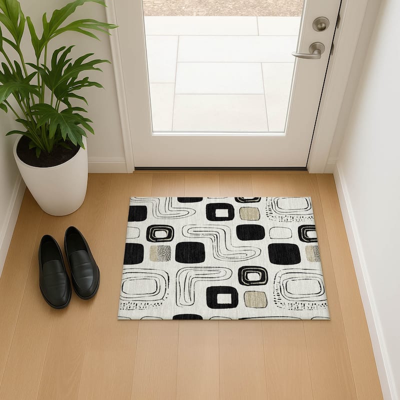 Premium Washable Super Soft Contemporary Elements Mayfield Rug - Ivory - 1'8" x 2'6"