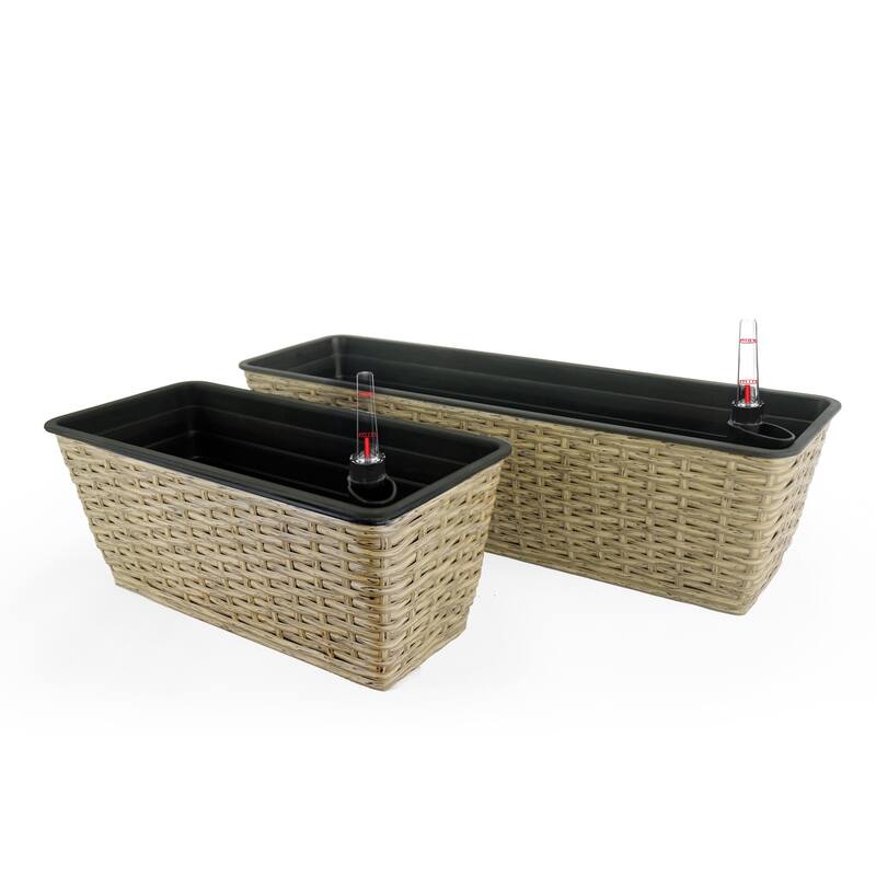2-Pack Smart Self-watering Hand Woven Wicker Planter - Brown