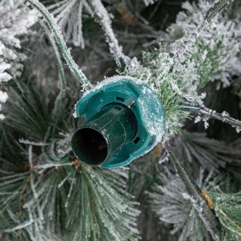 Snowy Bristle Pine Artificial Christmas Tree 7' Warm White LED Lights - 7 Foot