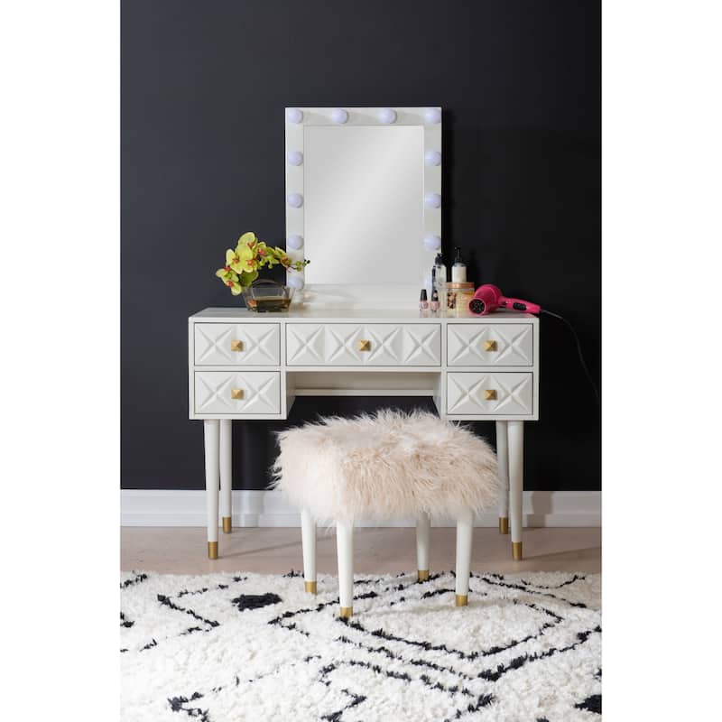 Bea White Lighted Vanity Set with Stool - White