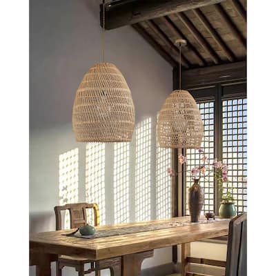 Veremund Light Bell Pendant Wicker Rattan Light - 19.7" x 15.7"