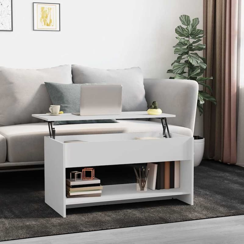 vidaXL Coffee Table Lift Top End Table Accent Side Sofa Table Engineered Wood - 40.2" x 19.7" x 20.7" - White