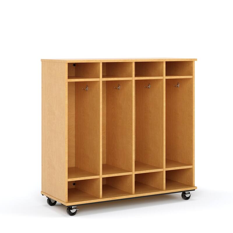 Tot Mate Nursery Daycare Open Mobile Locker Storage, Cubby Shelf, Dry Erase Back - 48" W x 20" D x 48" H - Maple