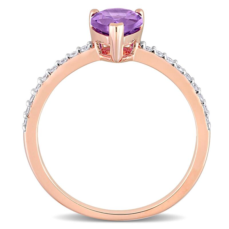 Miadora Pear-cut Amethyst and 1/6ct TDW Diamond Teardrop Ring in 14k Rose Gold