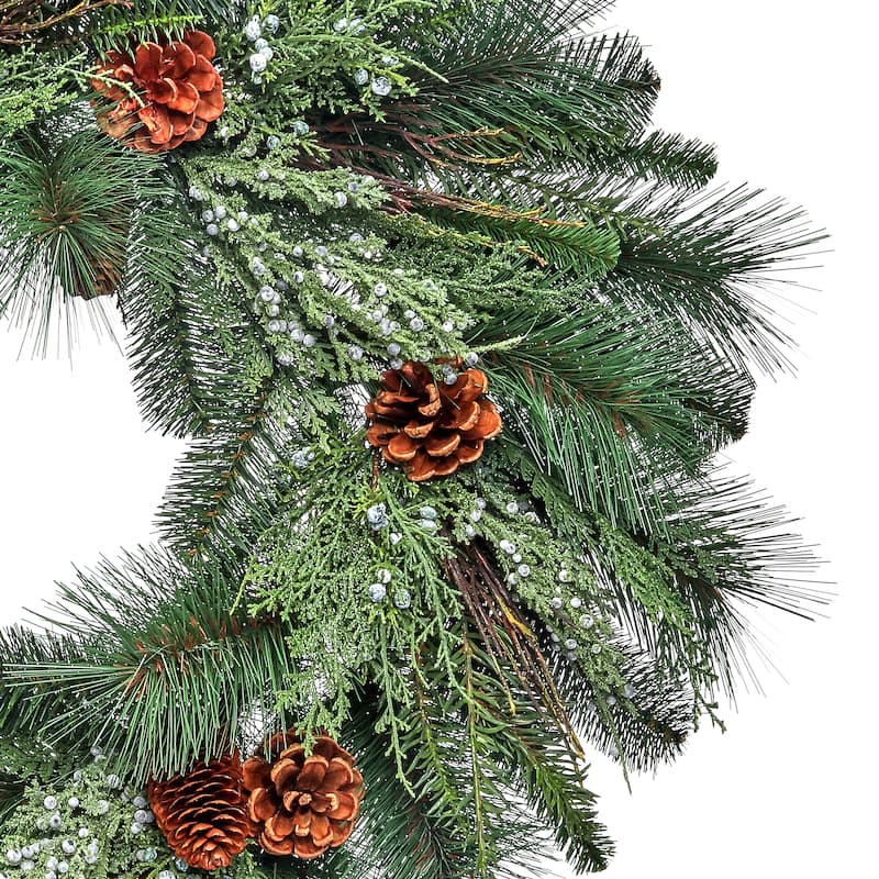 30" Juniper Berry/Pine/Cones Wreath - Green Brown - 30-Inch