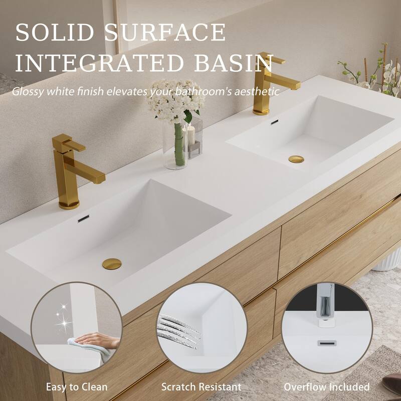 Wall-Mounted Bathroom Vanity with White Stone Resin Top