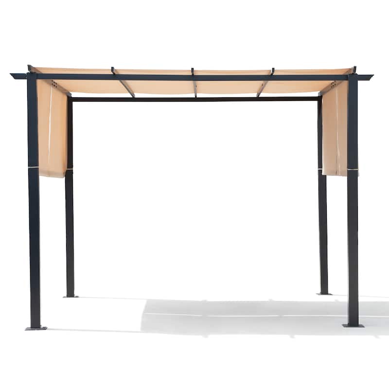 Cozywor 10 ft. x 10 ft. Steel Arched Pergola with Beige Shade Canopy