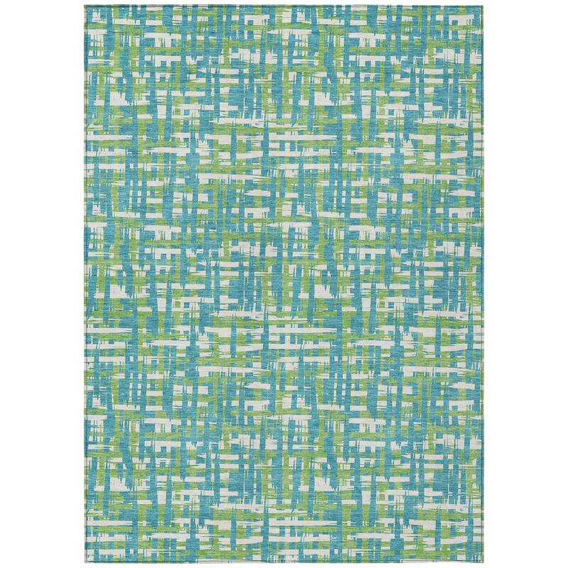 Machine Washable Indoor/ Outdoor Modern Crosshatch Chantille Rug - Turquoise - 2'6" x 3'10"