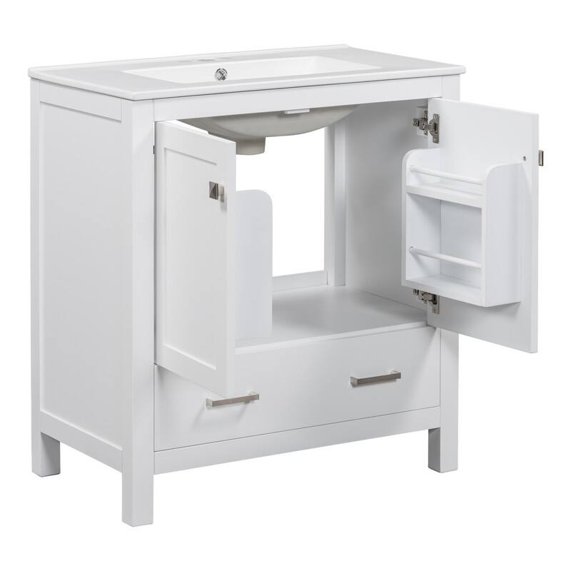 30" Black Solid Wood Bathroom Vanity Set - Undermount Sink Combo with 2 Doors, 1 Drawer & Soft-Close Mechanism‌