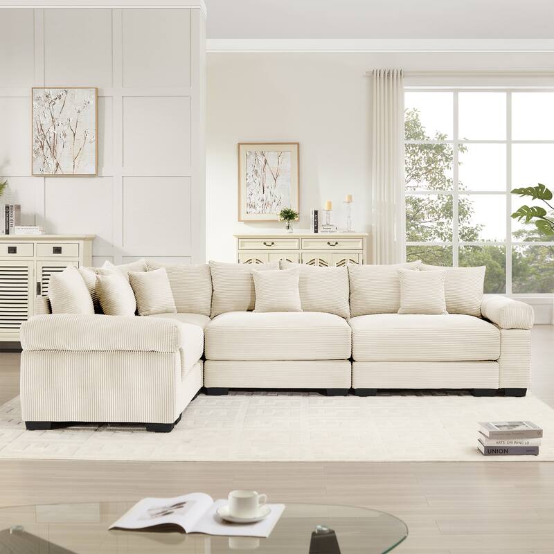 GDFStudio - Corduroy L-Shaped 4-Seater 116.9" Cloud Modular Sectional Couch
