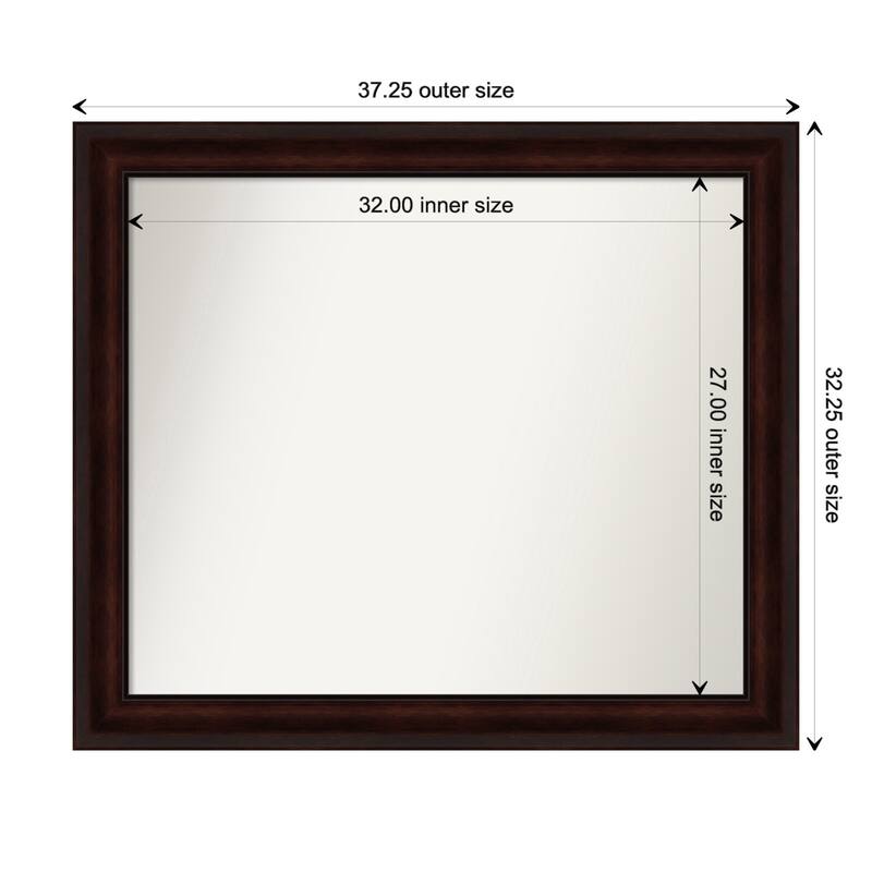 Coffee Bean Brown Framed Non-Beveled Custom Wall Mirror, Bathroom Vanity Mirror - Outer Size: 37.25 x 32.25