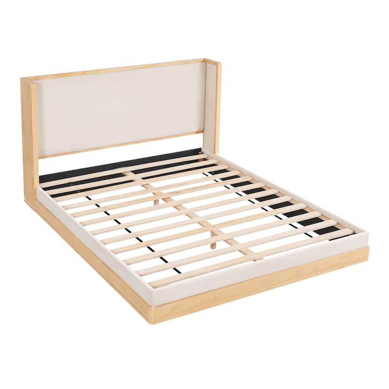 Christopher Knight Home - Mid-Century Modern Wooden & Upholstered Platform Bed with Retro Waterfall-Edge Headboard