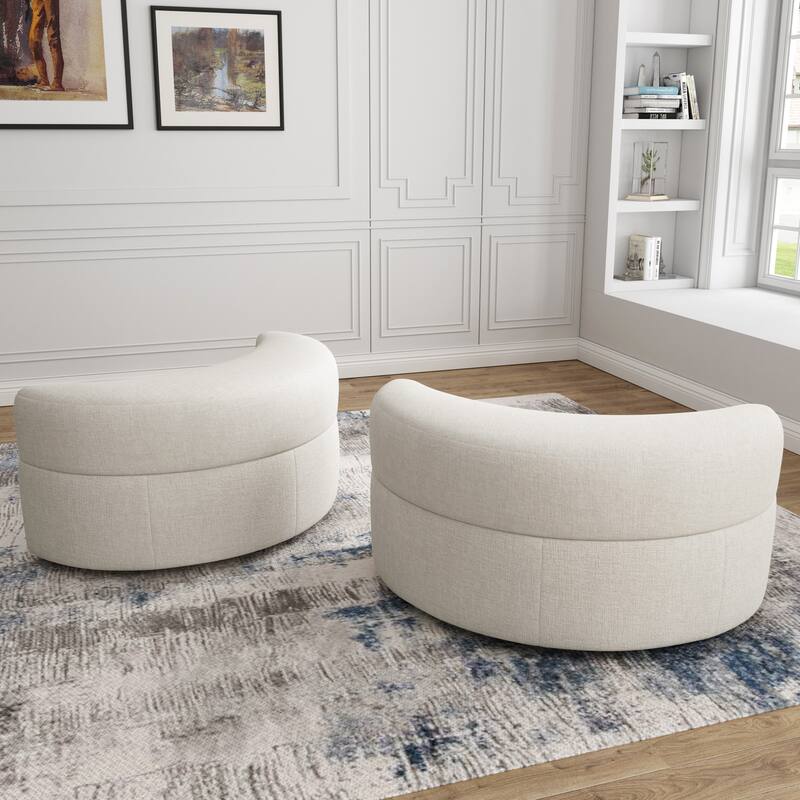 Chenille Half Moon Storage Ottoman(Set of 2)