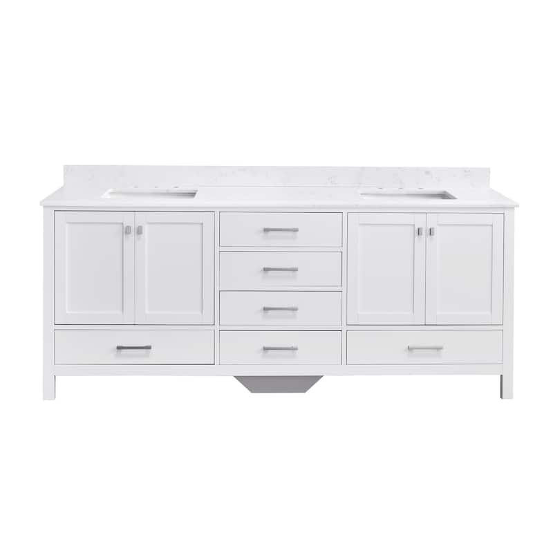 StarrySky 84 inch Undermount Double Sink Bathroom Vanity with Engineered Carrara Marble Top
