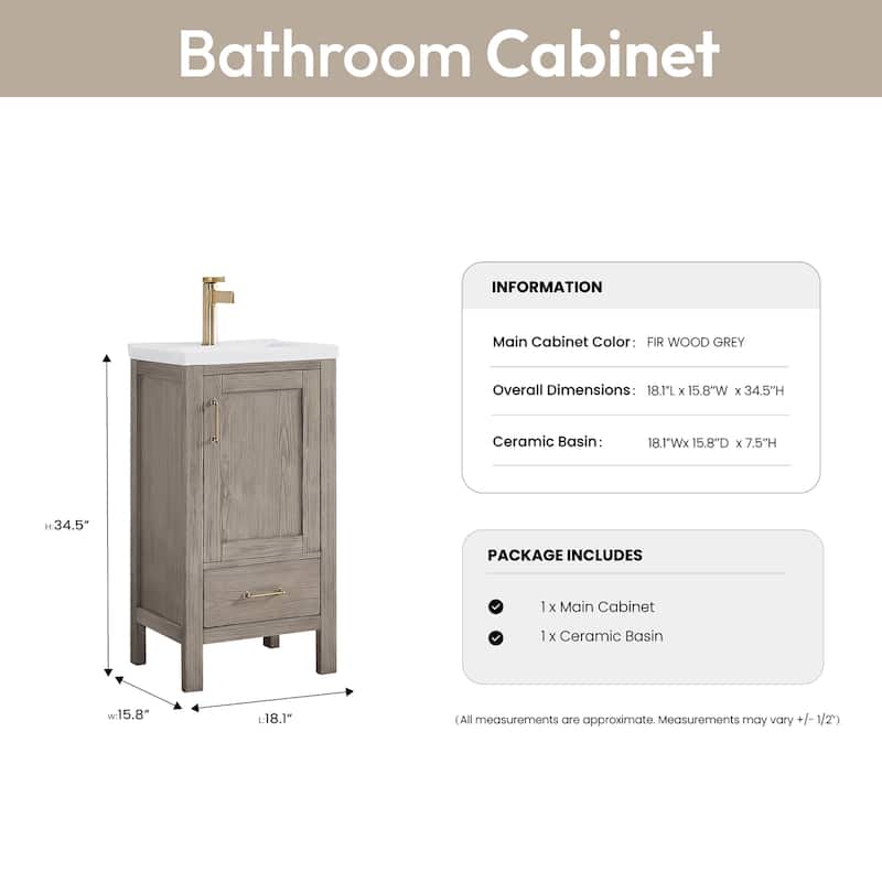Gela Single Sink Bath Vanity with Drop-In Ceramic Basin without Mirror