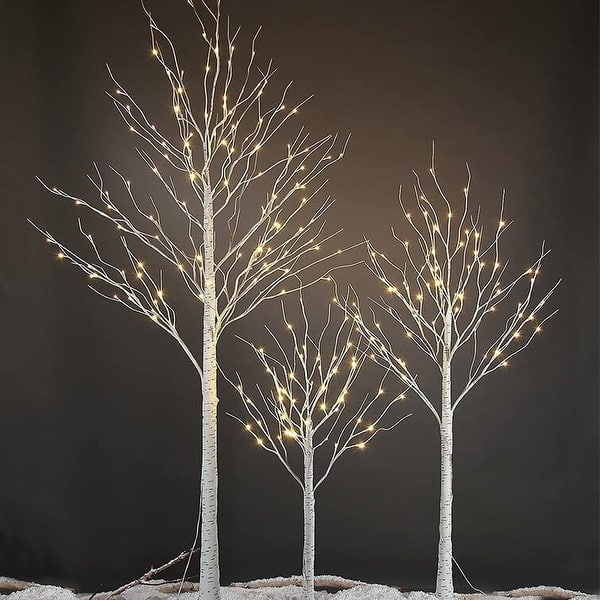slide 2 of 12, 3 Piece Lighted Trees and Branches Set, Christmas Holiday Party Decorations Pre-Lit White Birch Tree LED Lighted Trees White