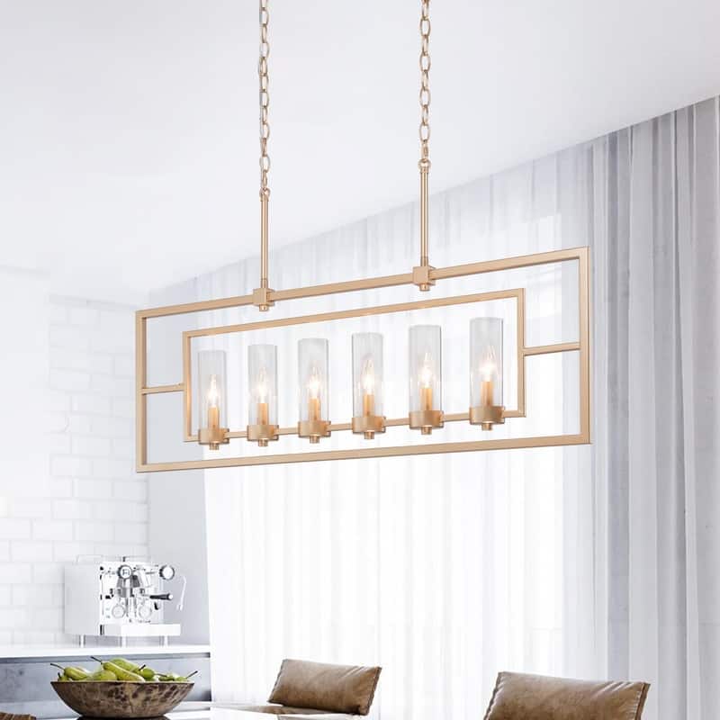 Velus 37.5 inches Large 6-light Modern Linear Kitchen Chandelier Rectangle Ceiling Lights for Dining Room - L37"*W5"*H21"
