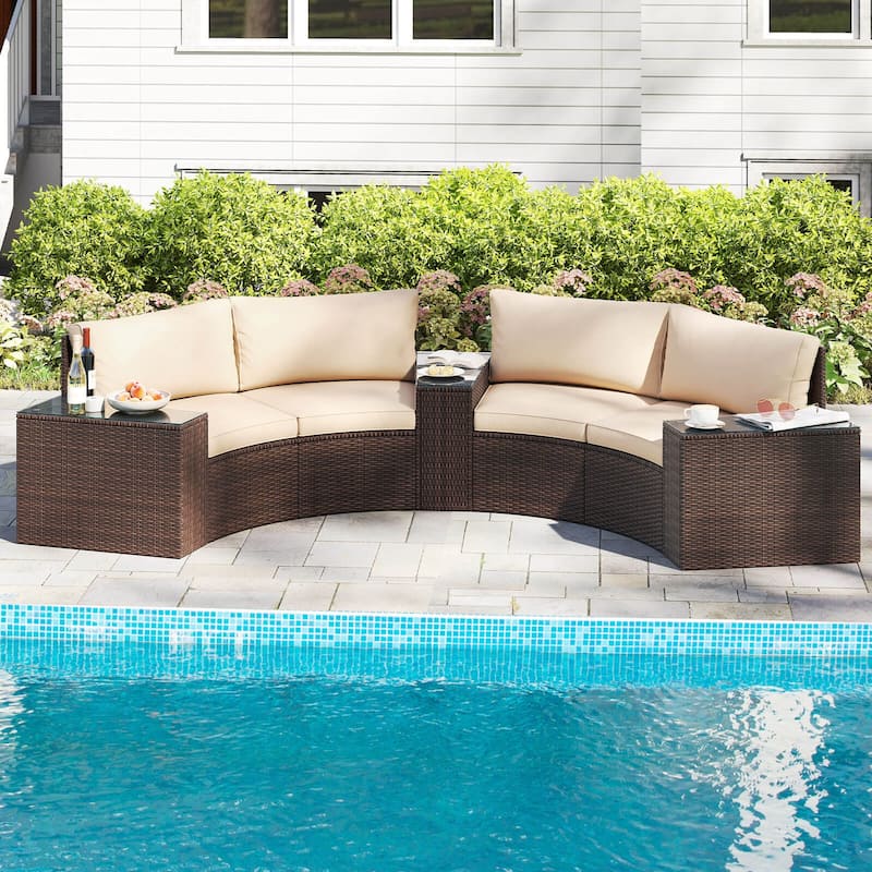 Costway 5 PCS Patio Furniture Set with Tempered Glass Top Side Tables - See Details - Mix Brown+Beige - See Details