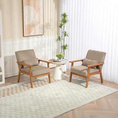 Camel Upholstered Accent Chairs with Rubber Wood Legs (Set of 2)