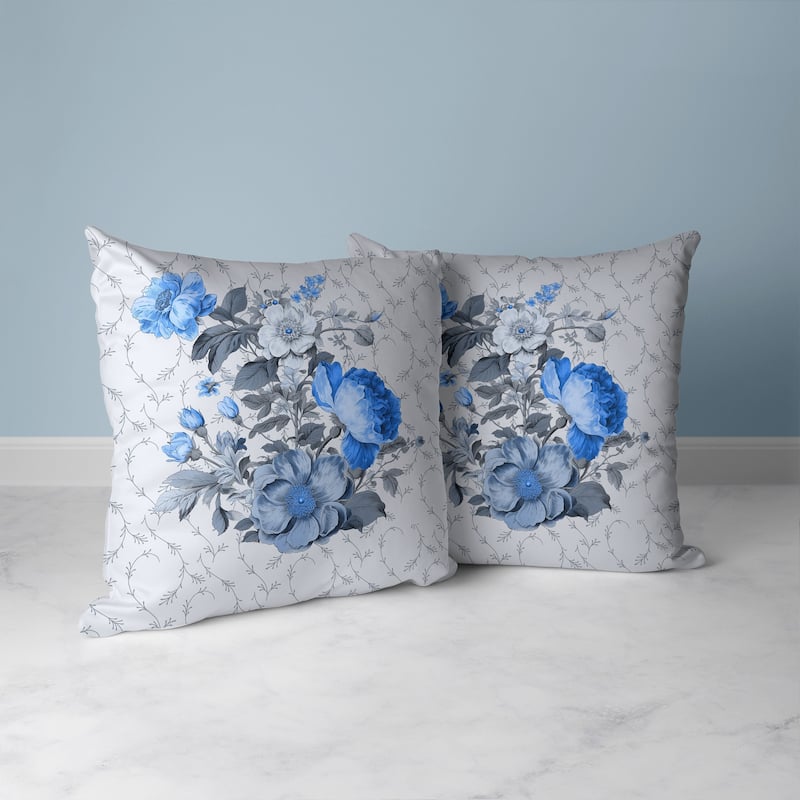 Flower and Knop Faux Suede Reversible Throw Pillow Grey and Blue
