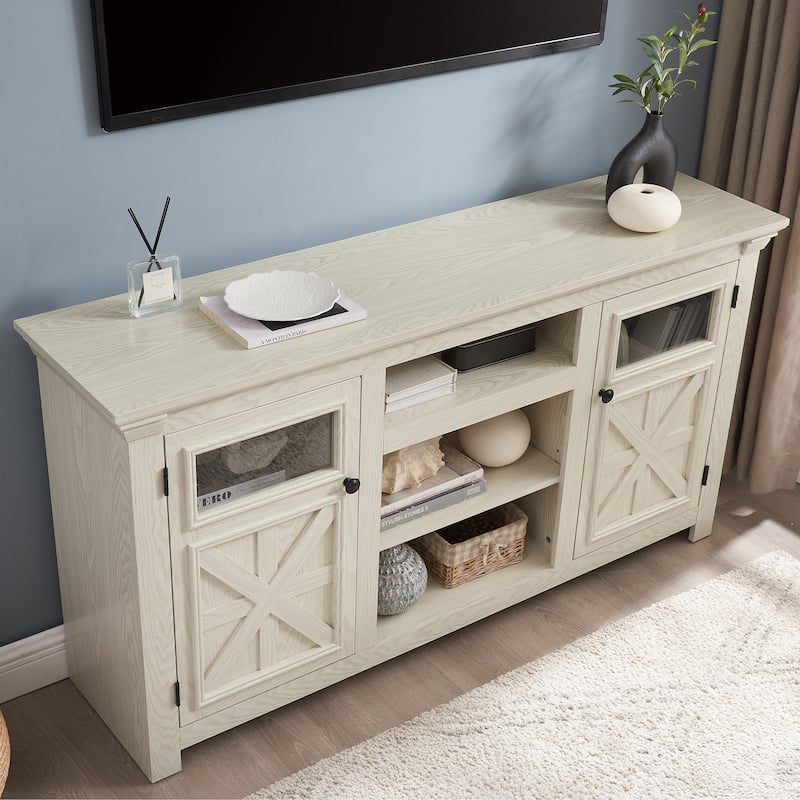 2-Door Barn-Inspired TV Stand & Media Console,Entertainment Console with Stylish Storage &Durability,60.23"W x 15.35"D x 31.7"H"