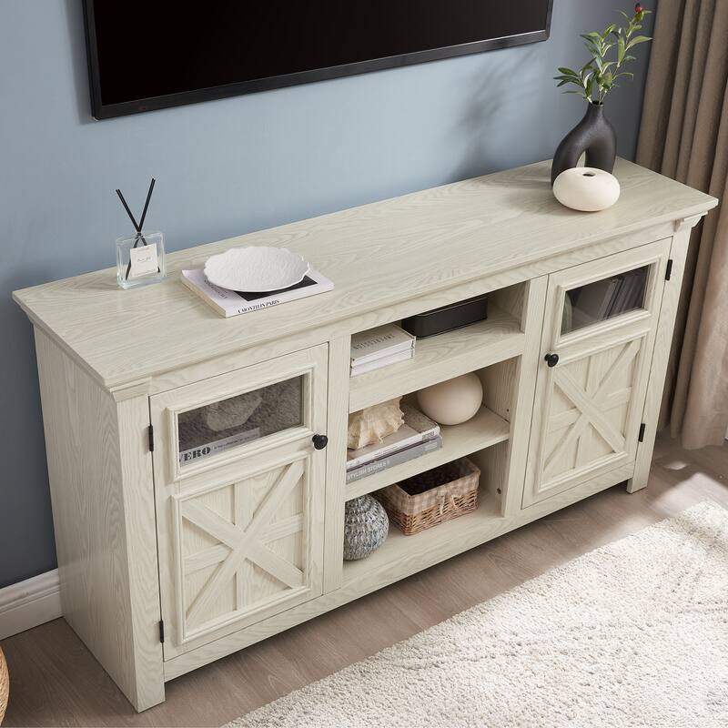 Farmhouse TV Stand with Storage, 2-Door Media Console, Barn Style Cabinet, Modern Entertainment Center, 60"