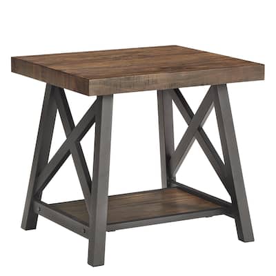 Bryson Rustic X-Base End Table with Shelf by iNSPIRE Q Classic