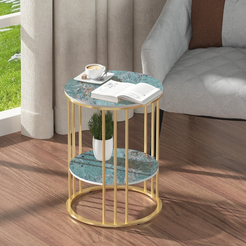 2 Tier Modern Metal Sintered Stone Round Side Table