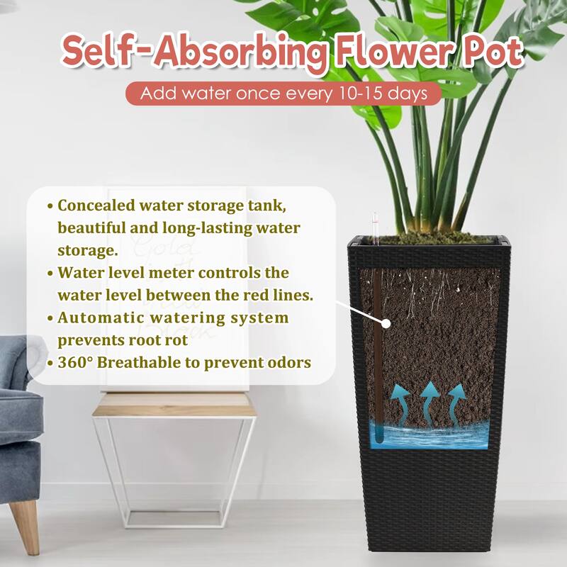 30" Tall Large Flower Pots Planter with Self-Watering Drainage Holes Inner Trays, Indoor Outdoor Plant Pot