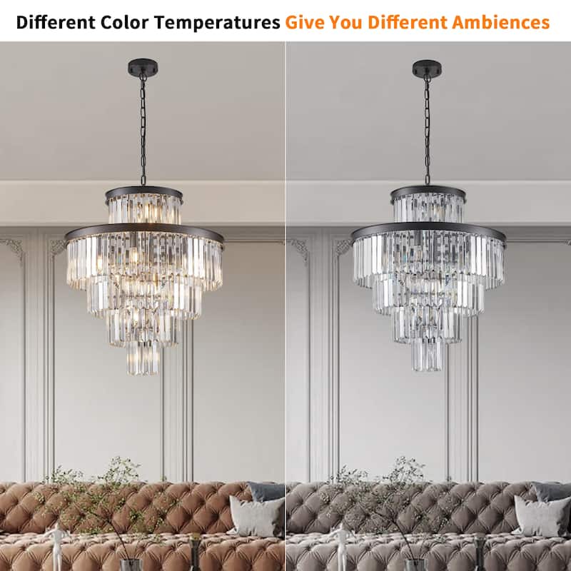 24" 15-Light Black Crystal Chandelier - 5 Tier - Living Dining Entryway(Bulb Not Included)