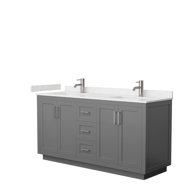 Miranda Double Vanity Set, Cultured Marble Top, No Mirror - 66-Inch Double - Dark Gray, Nickel Trim,Carrara Cultured Marble Top